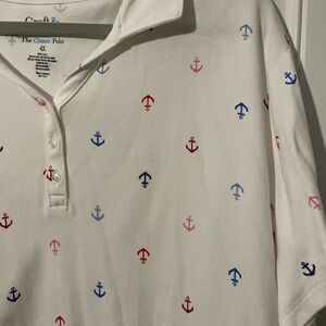 Croft & Barrow White Shirt with Multicolor Anchor Pattern Plus Size 4X